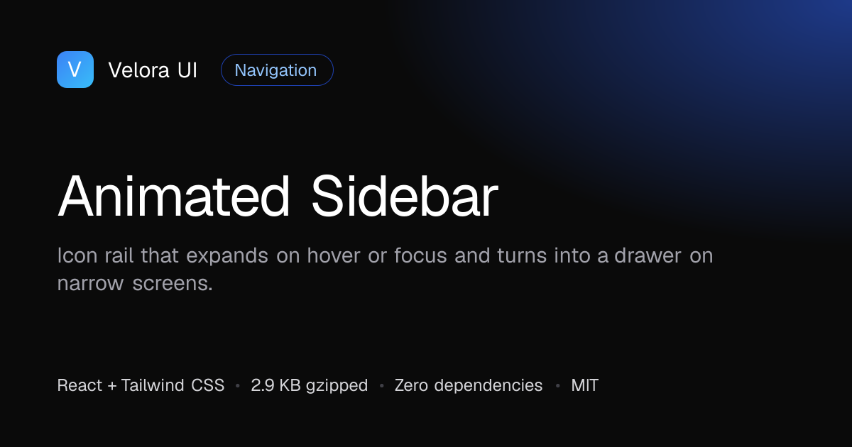 Animated Sidebar – React & Tailwind CSS Component | Velora UI